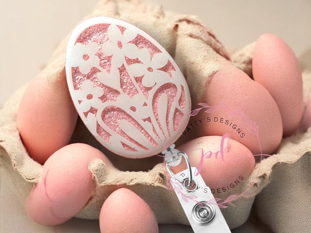 Flower Easter Egg-Pink, Badge Reel, Badge Holder, ID Holder