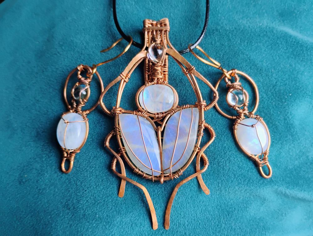 Moonstone Scarab Pendant and Earring Set