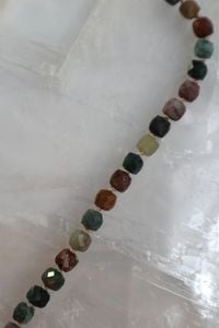 Closer look at the Indian agate beads and silk knotting on the Siena Necklace.