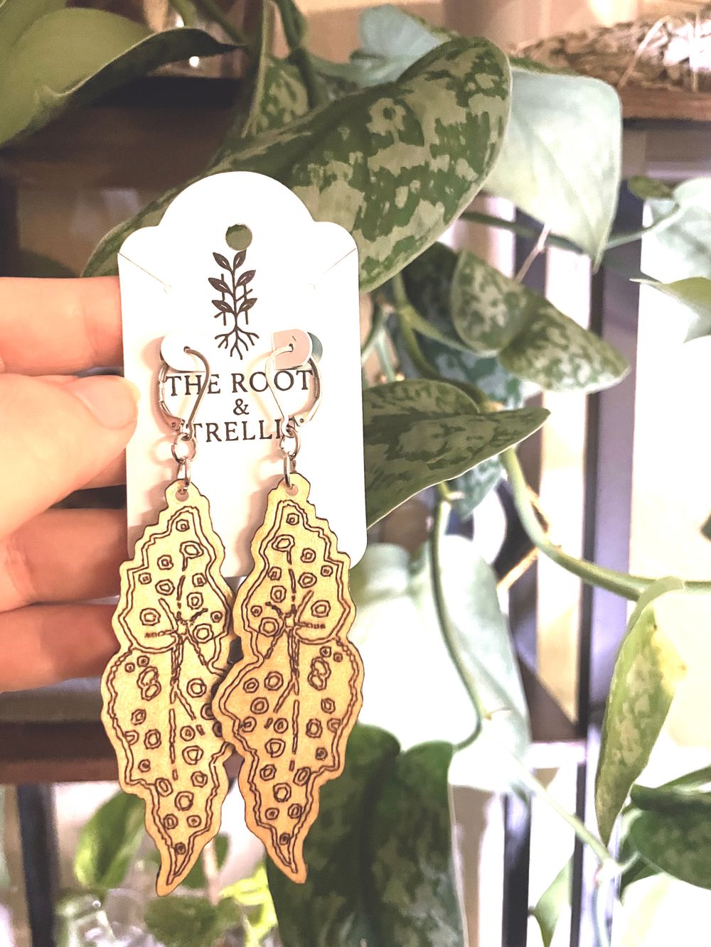 Polka Dot Begonia Laser Engraved Earrings