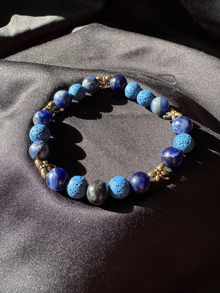 Diffuser Bracelet with Essential Oil Blend - Blue Tiger Eye & Lava Stone - Medium