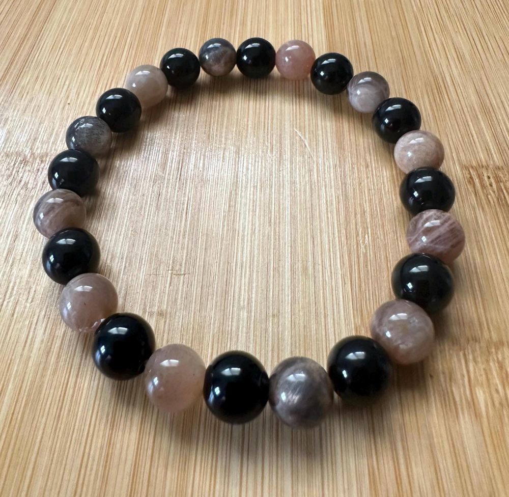 Black Moonstone and Black Obsidian 8mm Handmade Bracelet 
