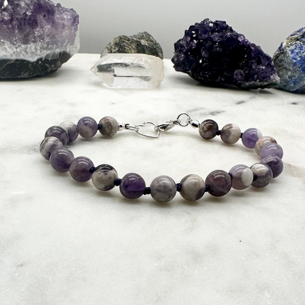 8” amethyst bracelet // beaded // hand knotted // sterling s...