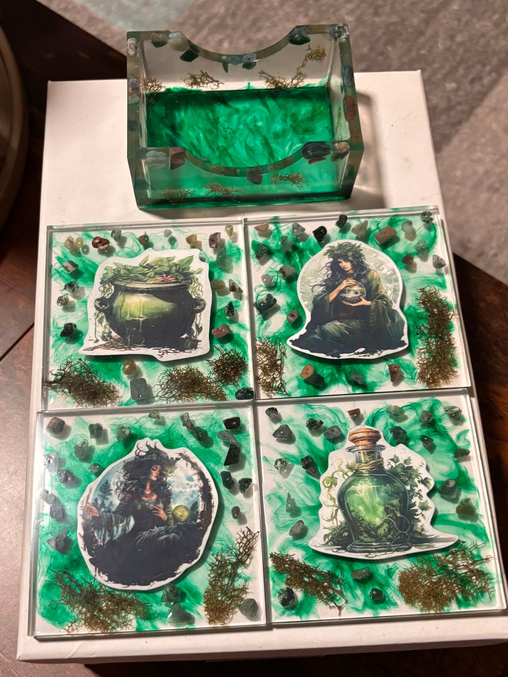 Custom made Resin coaster set with holder