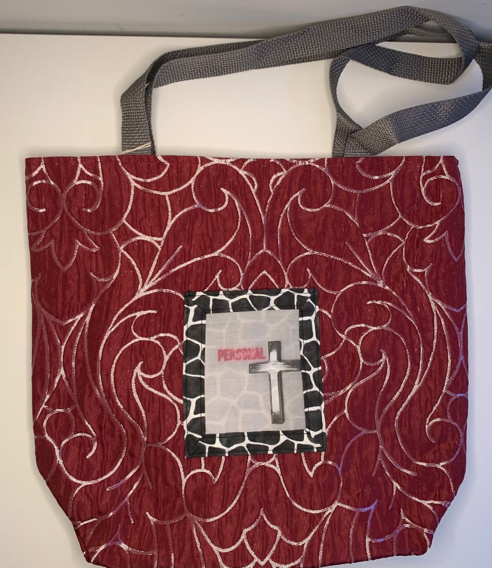 Maroon Designed Pocket Tote Bag