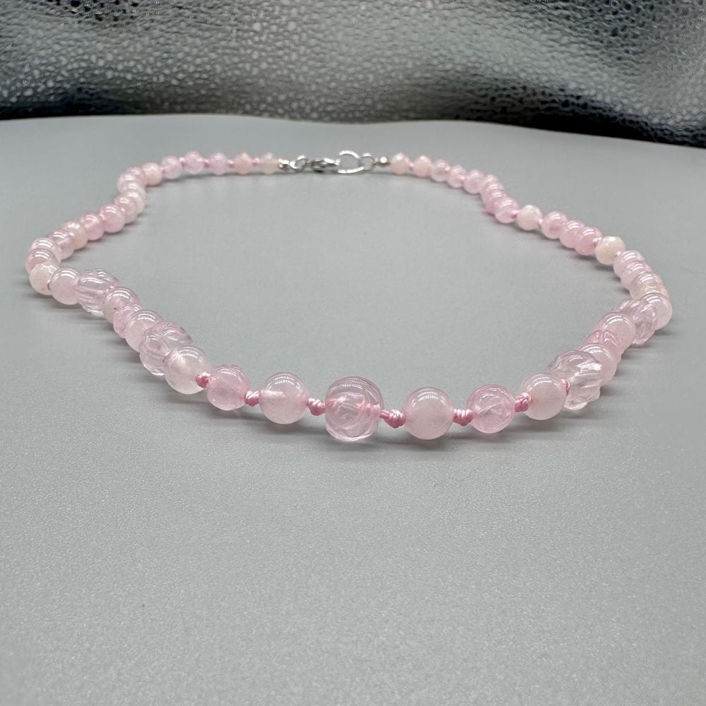 19” rose quartz - beaded gemstone necklace // lobster claw s...