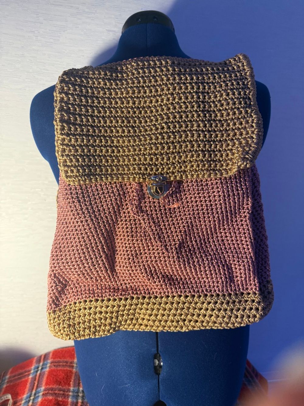 Pink & Tan Nylon Crochet Backpack