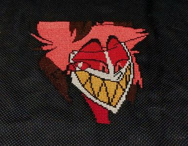 Alastor cross stitch on black fabric