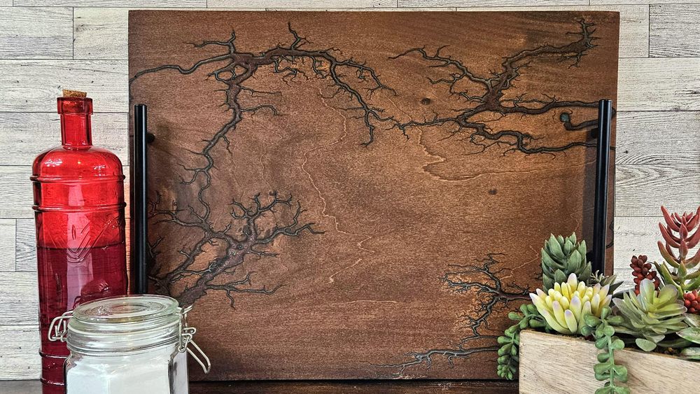 Fractal Wood Burning Large Serving Tray, Walnut finish with ...