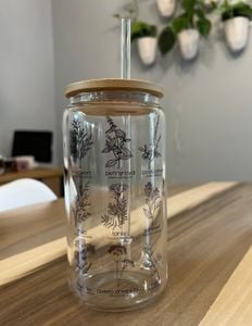 Herbs for Reproductive Freedom Glass Can with Bamboo Lid and Straw