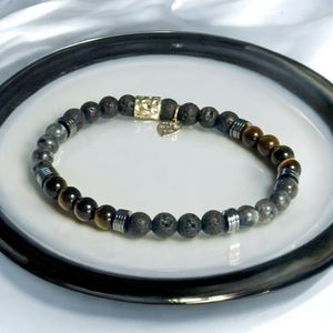 8" - Lava Stone, Hematite and Black Larvikite