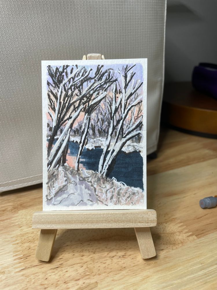 ACEO Original Art of Riverside in Winter