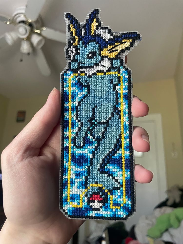 Vaporeon Cross Stitched Bookmark