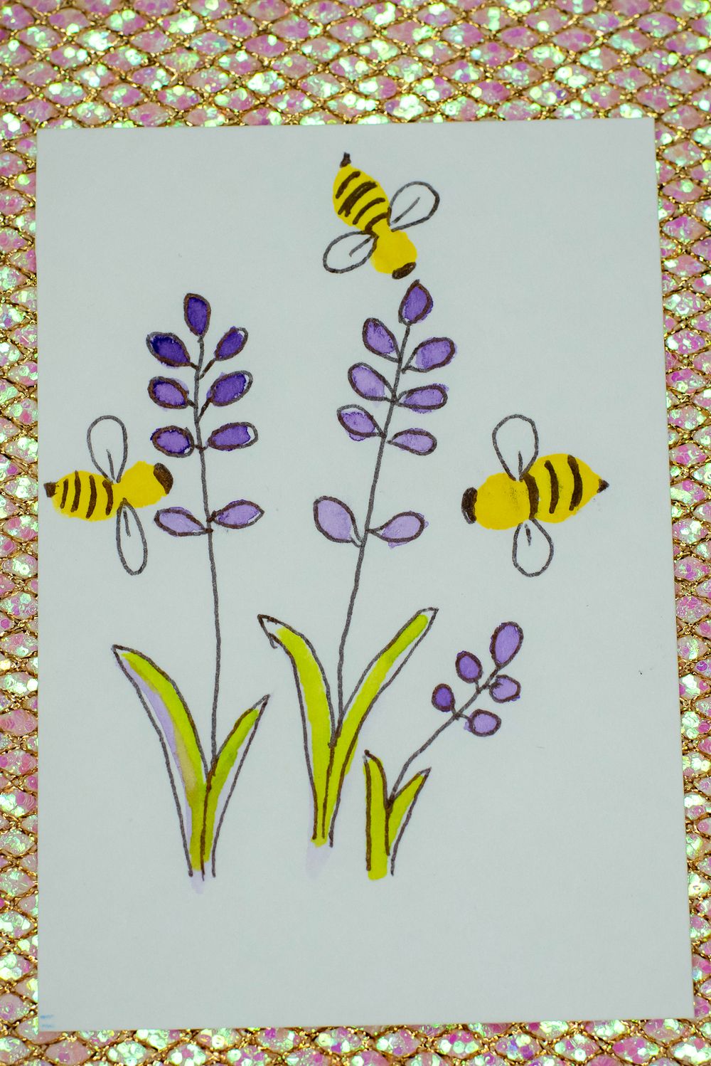 ACEO Orig - 'Flowers and Bees' - MiniArt - 2.5x3.5 collectable