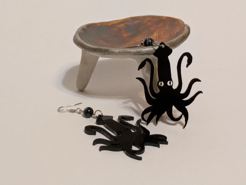 Acrylic squid earrings with natural stone bead accent