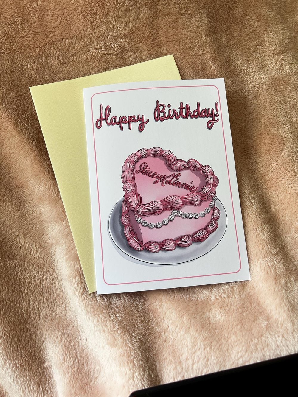Personalized Birthday Card: Pink Heart Cake