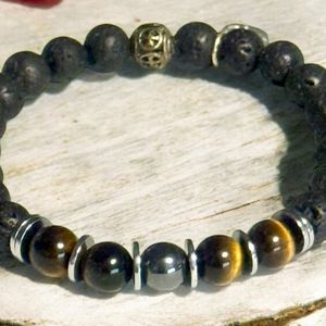 8.5" - Golden Tiger’s Eye and Lava Stone