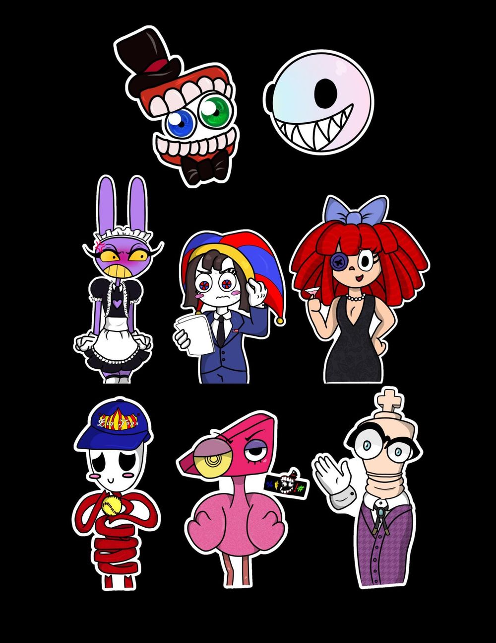 Amazing Digital Circus Topsy Turvy Waterproof Sticker Set (Full Set - 8 Stickers)