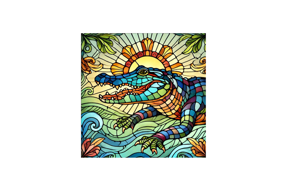 St. Allie of the Gators (Stained Glass Alligator) Sticker 2.5"