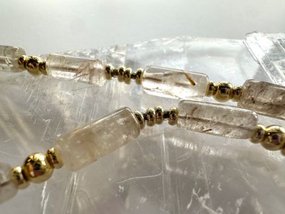 A closer look at the rutilated quartz cylinder beads