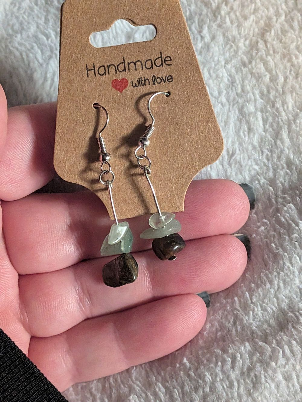 Tiger's eye and prehnite stack earrings