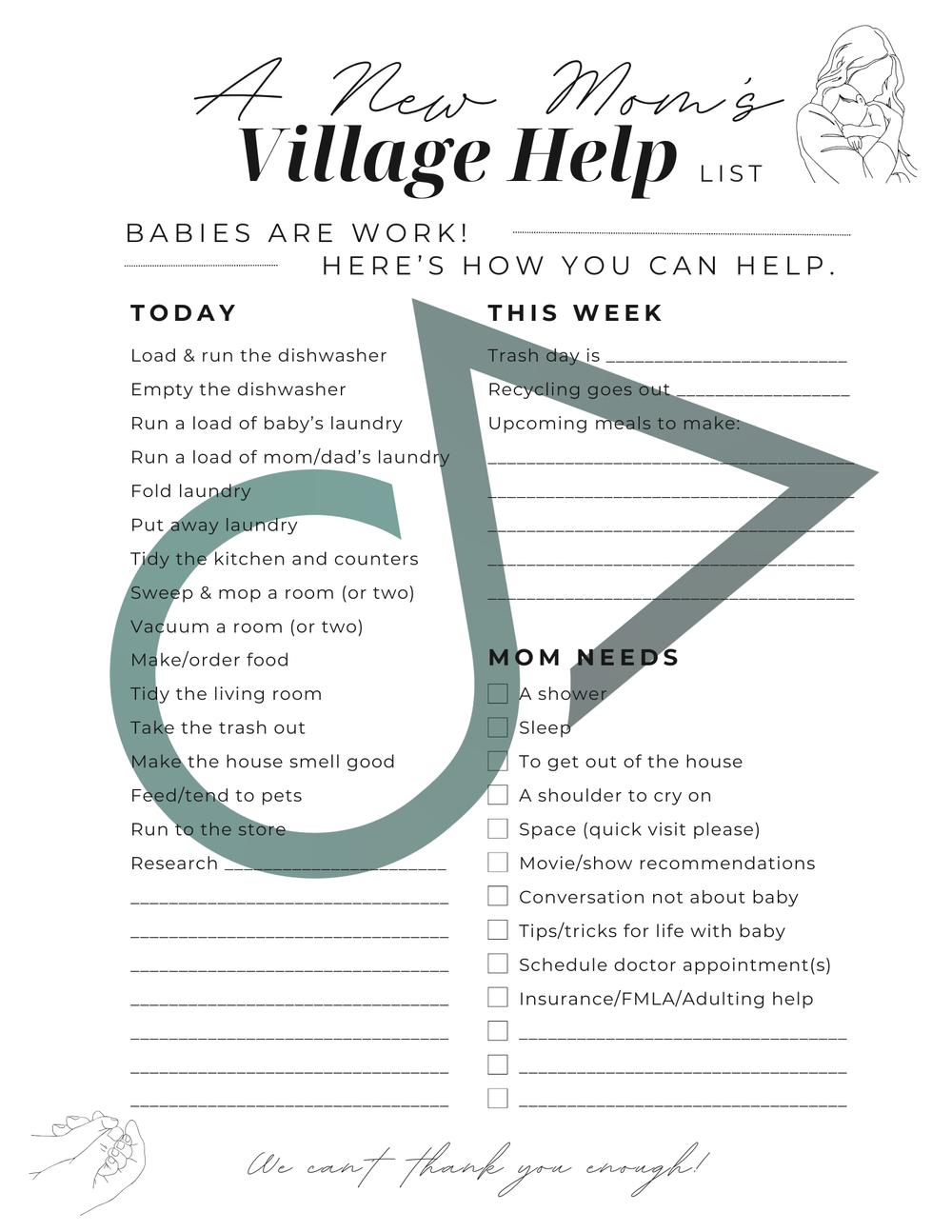 New Mom's Village Help List