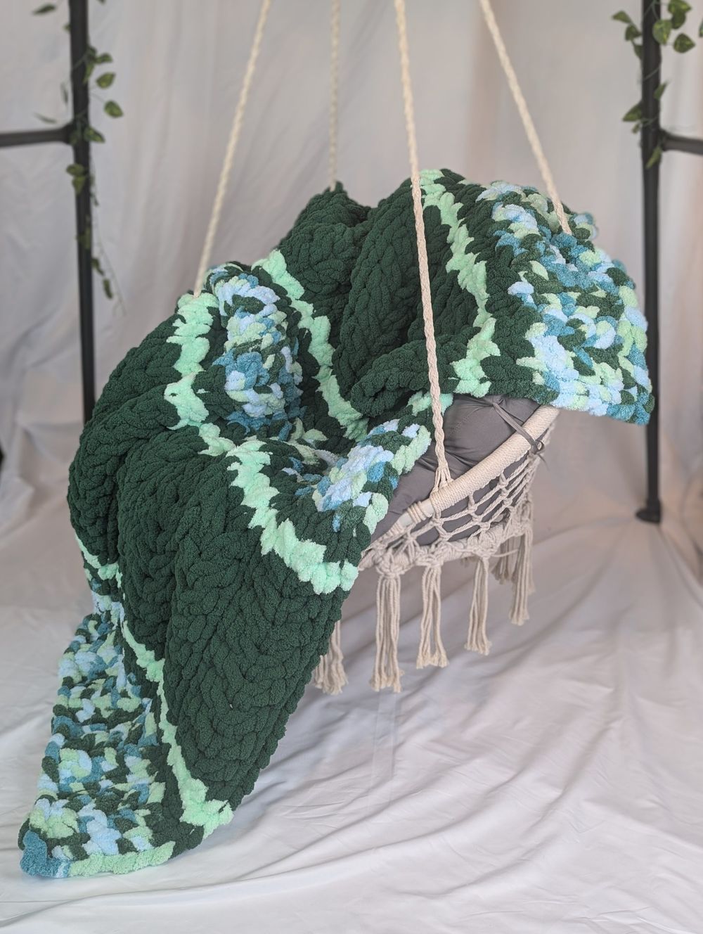 “Lake Side Forester” Hand-Knit Blanket - Earth and Water in Harmony