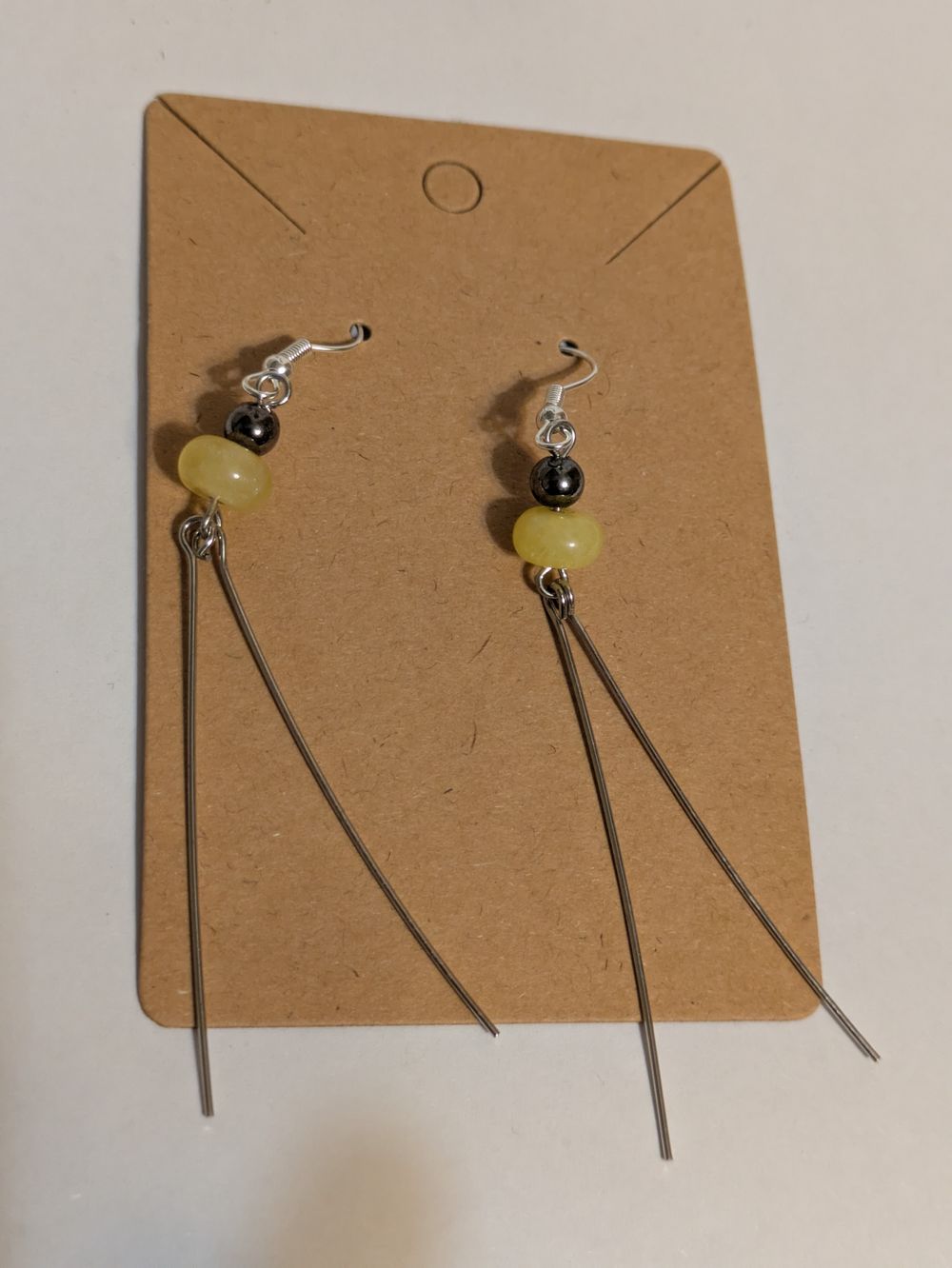 Yellow stone long wired dangly earrings