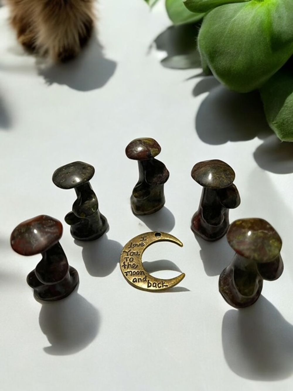 Dragons Blood Stone Trio Mushroom Carving Crystal