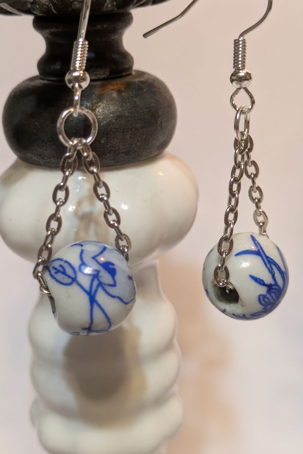 Vintage porcelain beads reclaimed on hanging chains