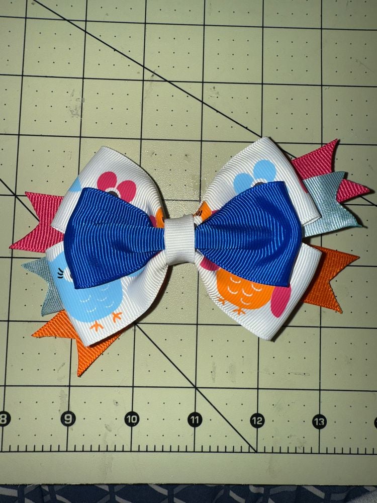 Orange, Blue, & Pink Owls Basic Bow