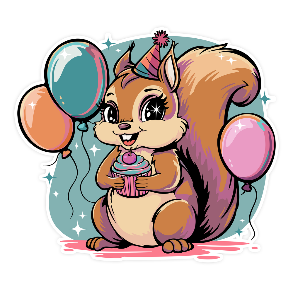 Birthday Squirrel Sticker - Waterproof B-day Decals Gift