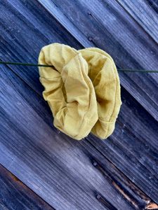 Light Yellow scrunchie dyed with Marigold flowers 