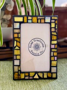 Yellow glass 4x6 mosaic picture frame with black grout on wooden base frame