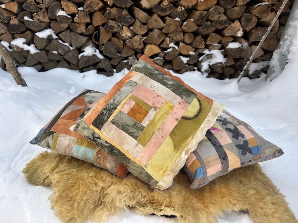 Raw Silk Log Cabin Throw Pillows