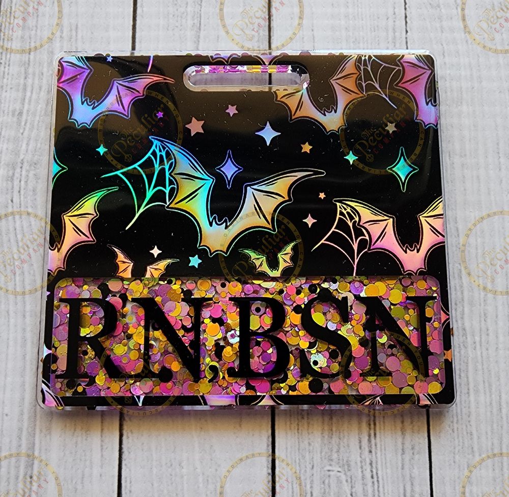 Holographic Bats Badge Buddy, RN, BSN, MSN, Nurses, badge ba...