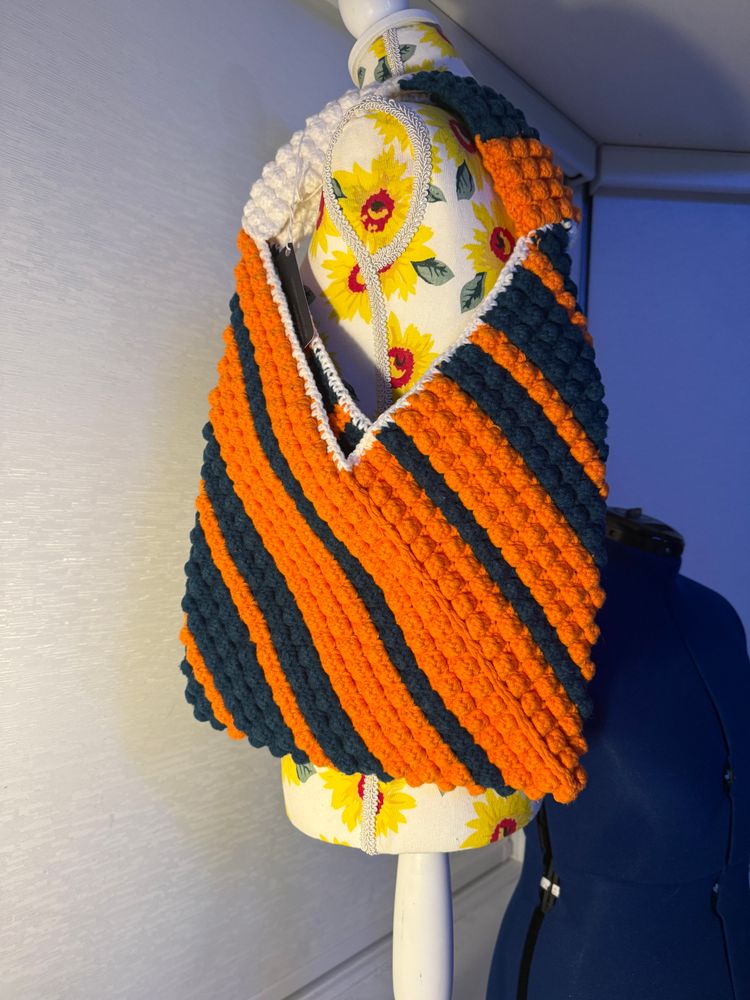 Striped Chicago Bears Themed Puff Stitch Bag