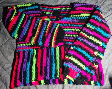 Medium Neon Stripes Sweater, made with Red Heart Super Saver Neon Stripes yarn