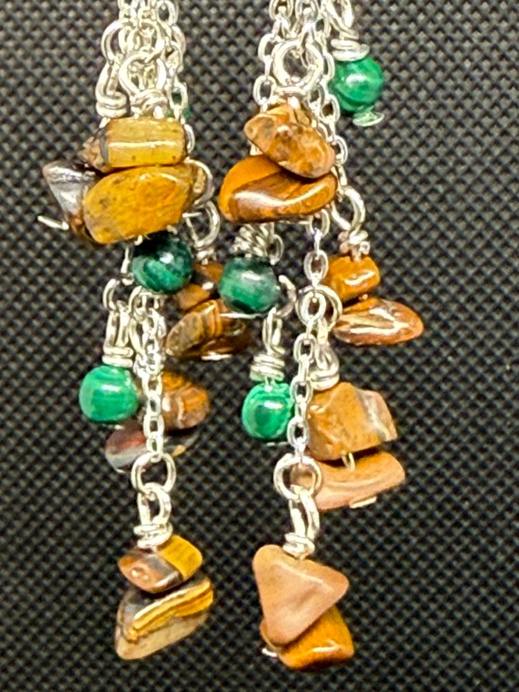 Malachite & Tiger's Eye Dangle Earrings