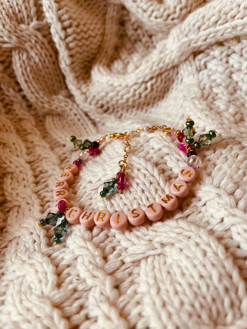 Pink Merry Christmas Friendship Bracelet 