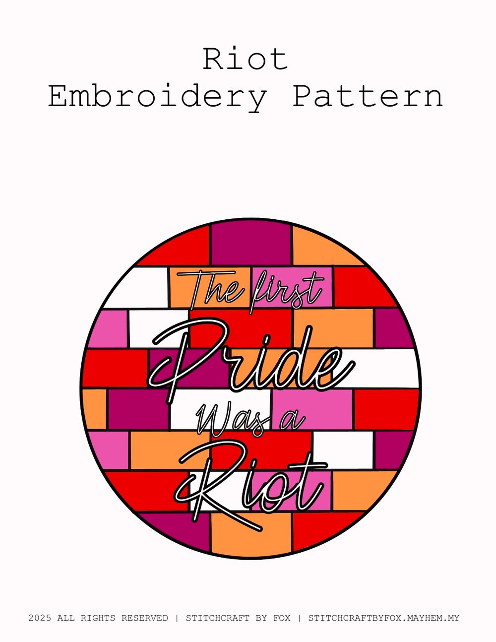 DIGITAL ITEM - Riot Embroidery Pattern | LGBTQIA | LGBTQIA Pride
