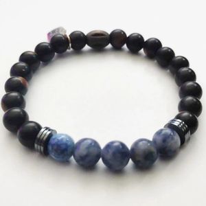 7" - Tiger Ebony Wood, Hematite and Sodalite beads