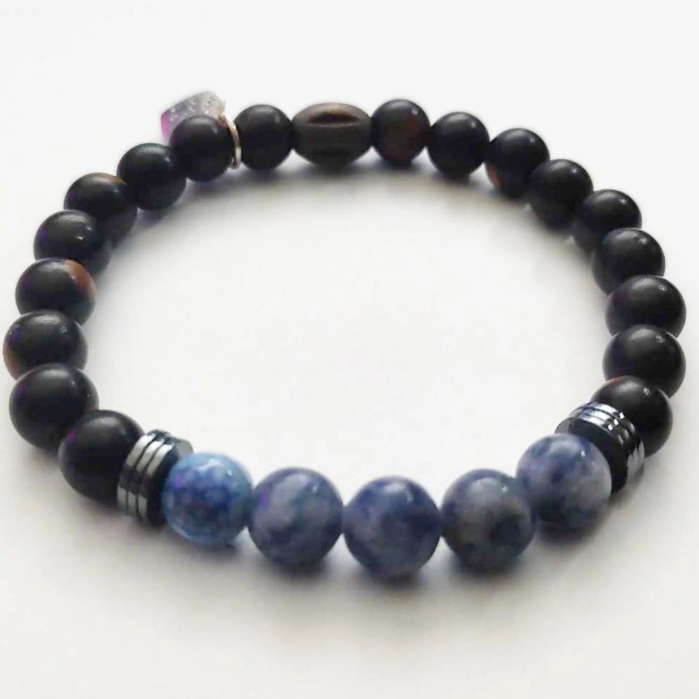 Stretch Bracelet | Tiger Ebony Mala and Sodalite Beads