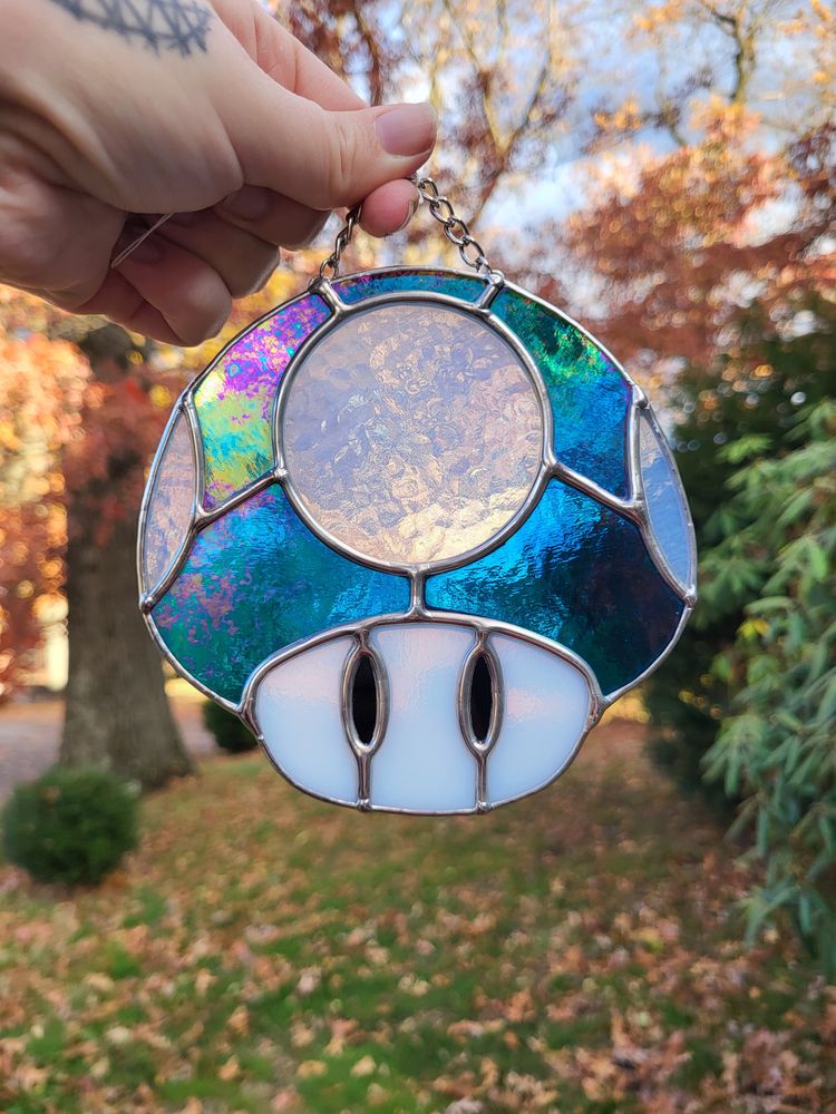 Gamer Mushroom Stained Glass Blue