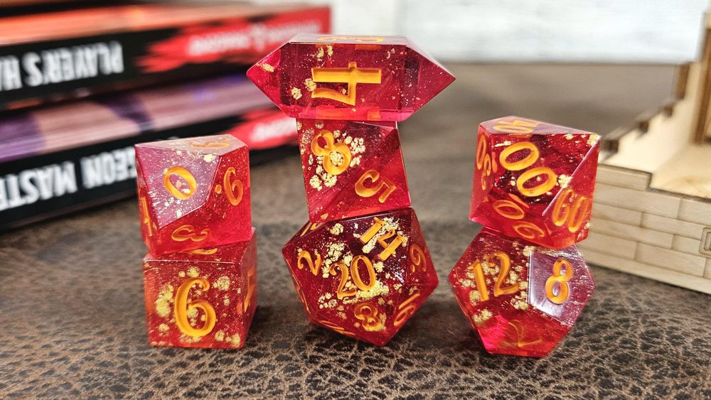 Strawberry Lemonade Polyhedral Dice set of 7, pink and yello...
