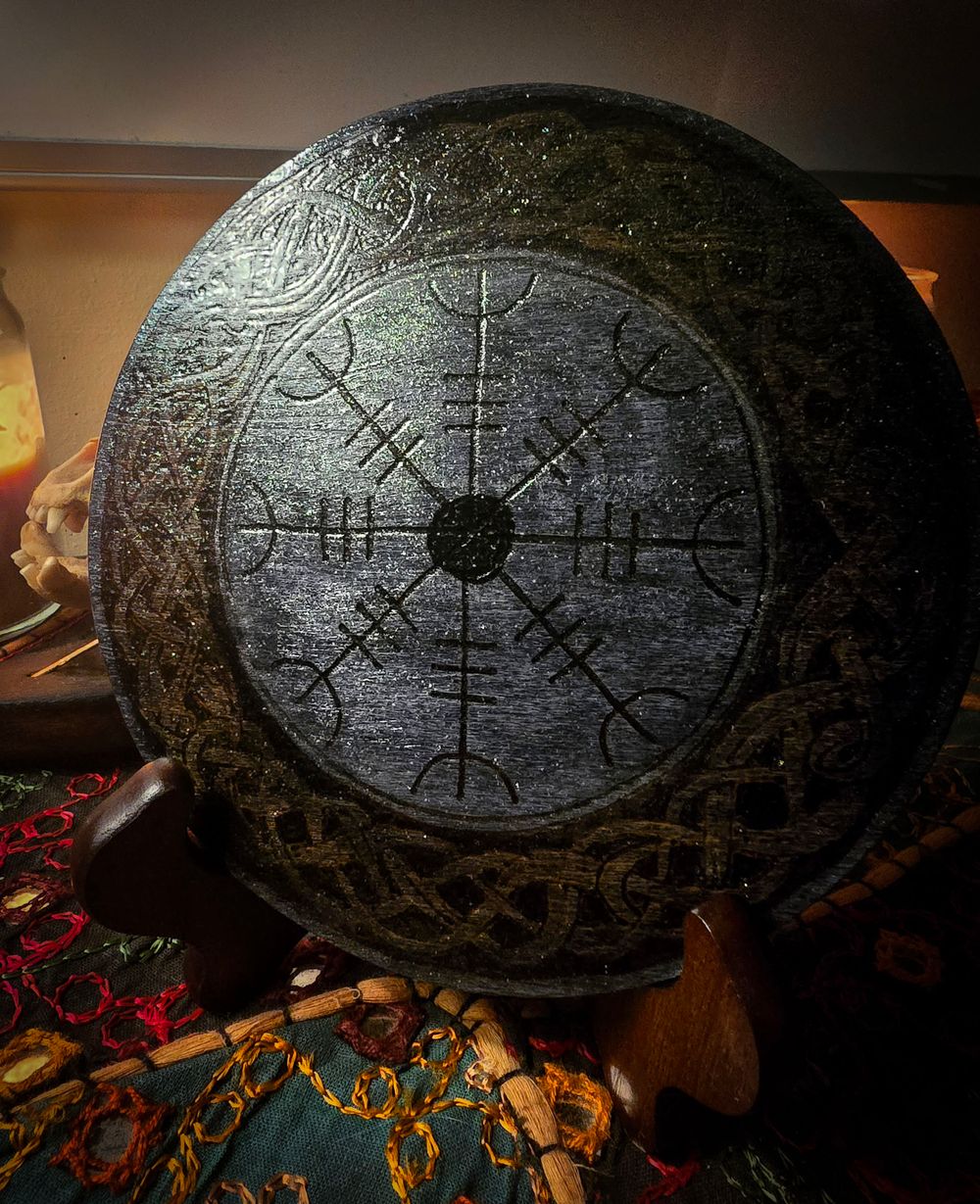 Helm of Awe Altar Tile – Metallic Finish (Woodburned)