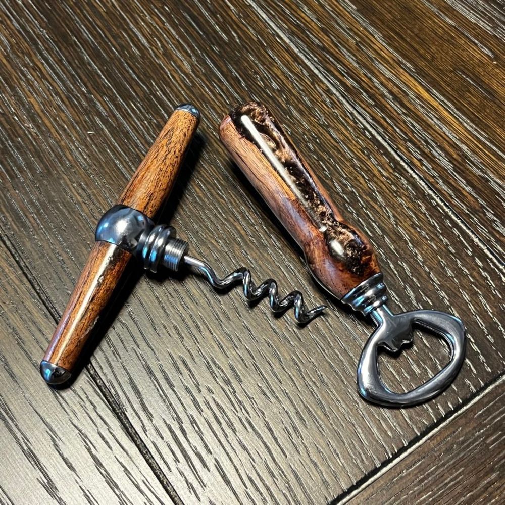 Hardwood Bottle Opener with Corkscrew