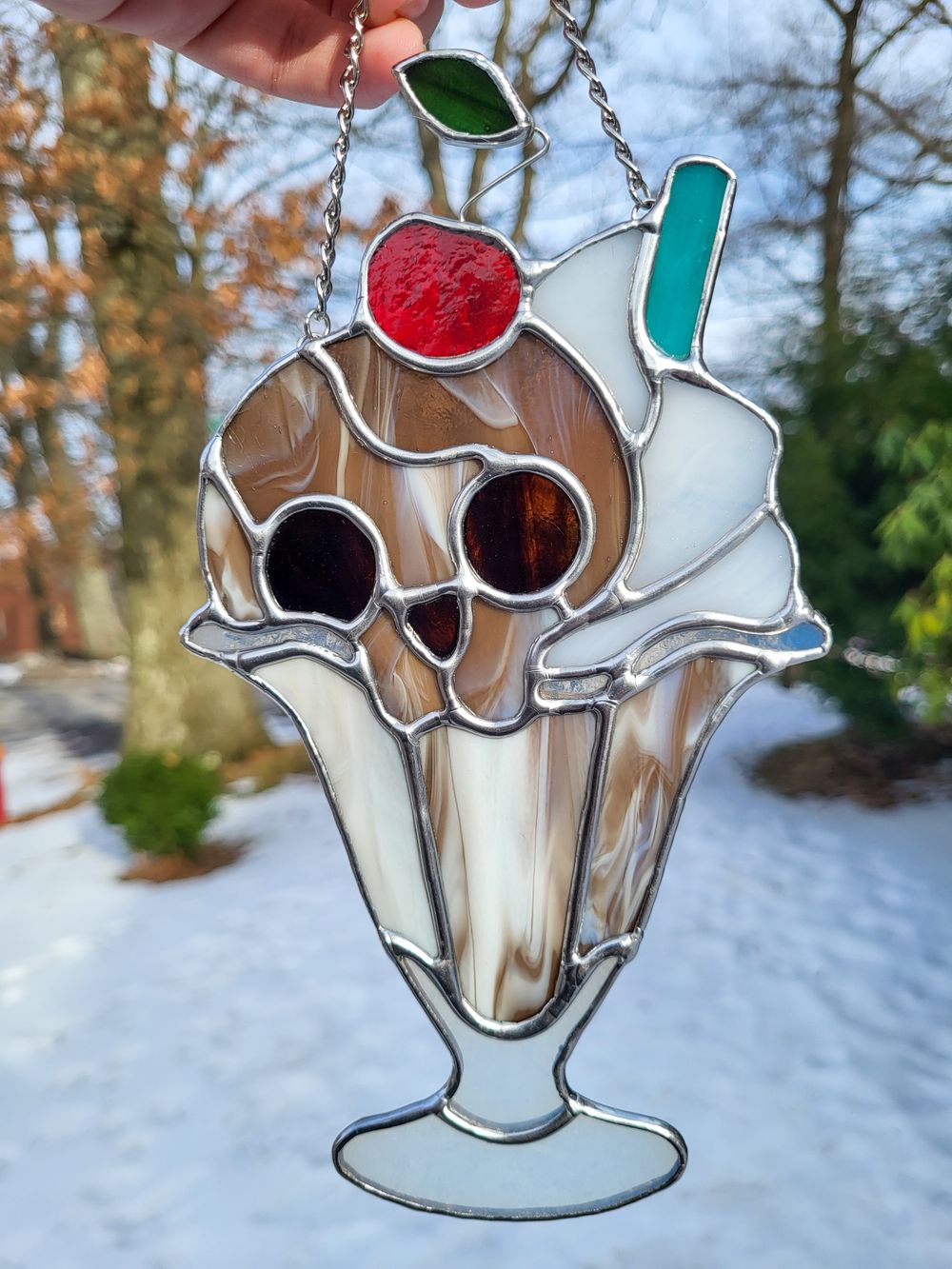 Ice Cream Sundae Skull Stained Glass