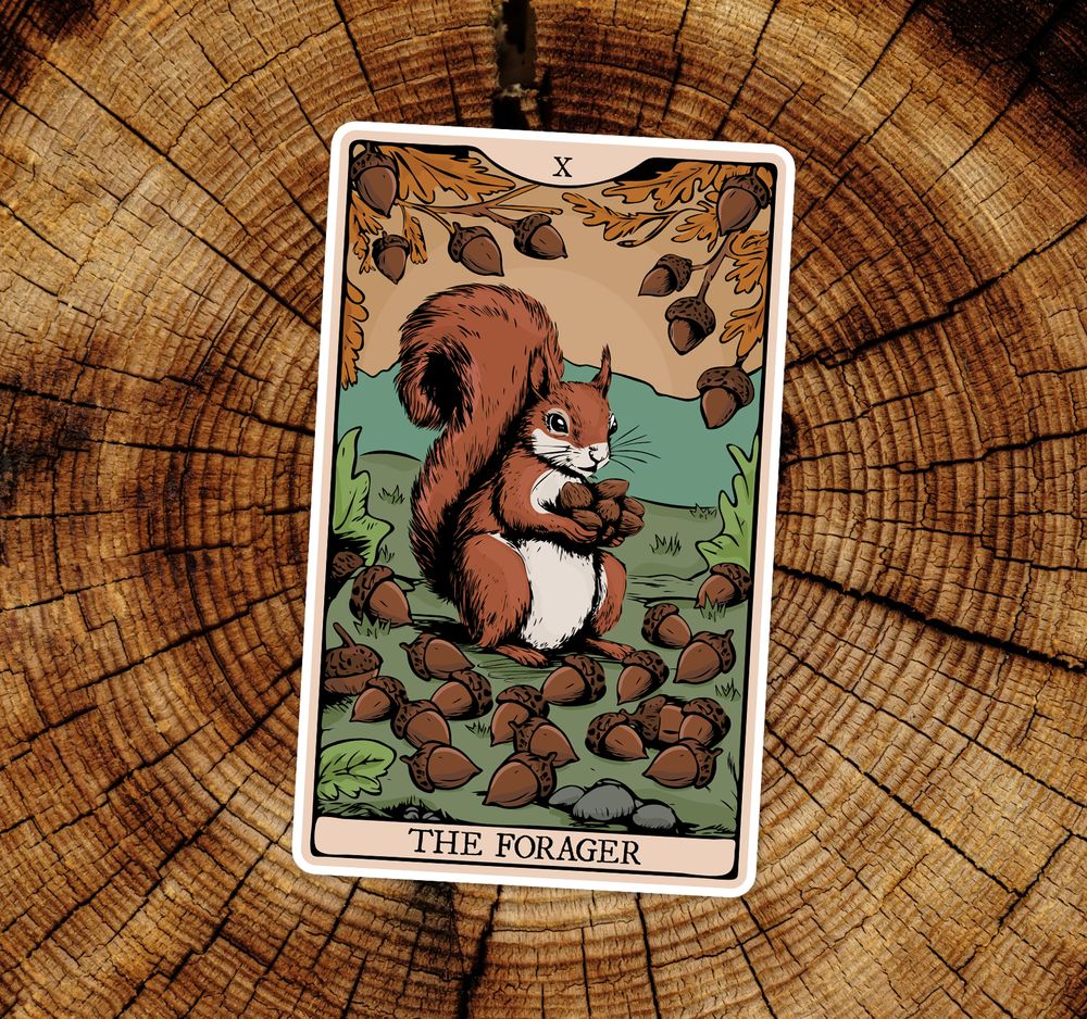 Forager Squirrel Tarot Card Sticker - Waterproof Decal