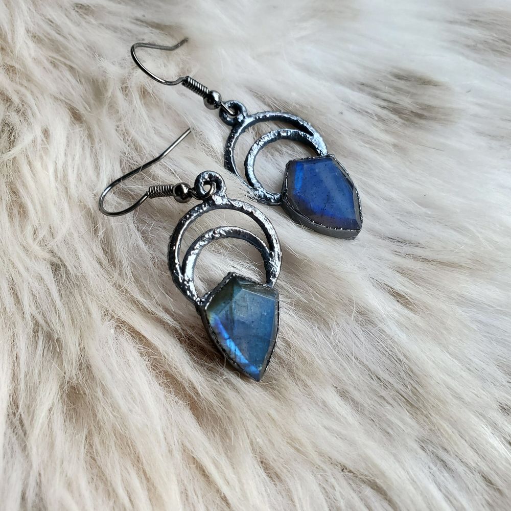 Aegis - Labradorite Copper Electroformed Earrings
